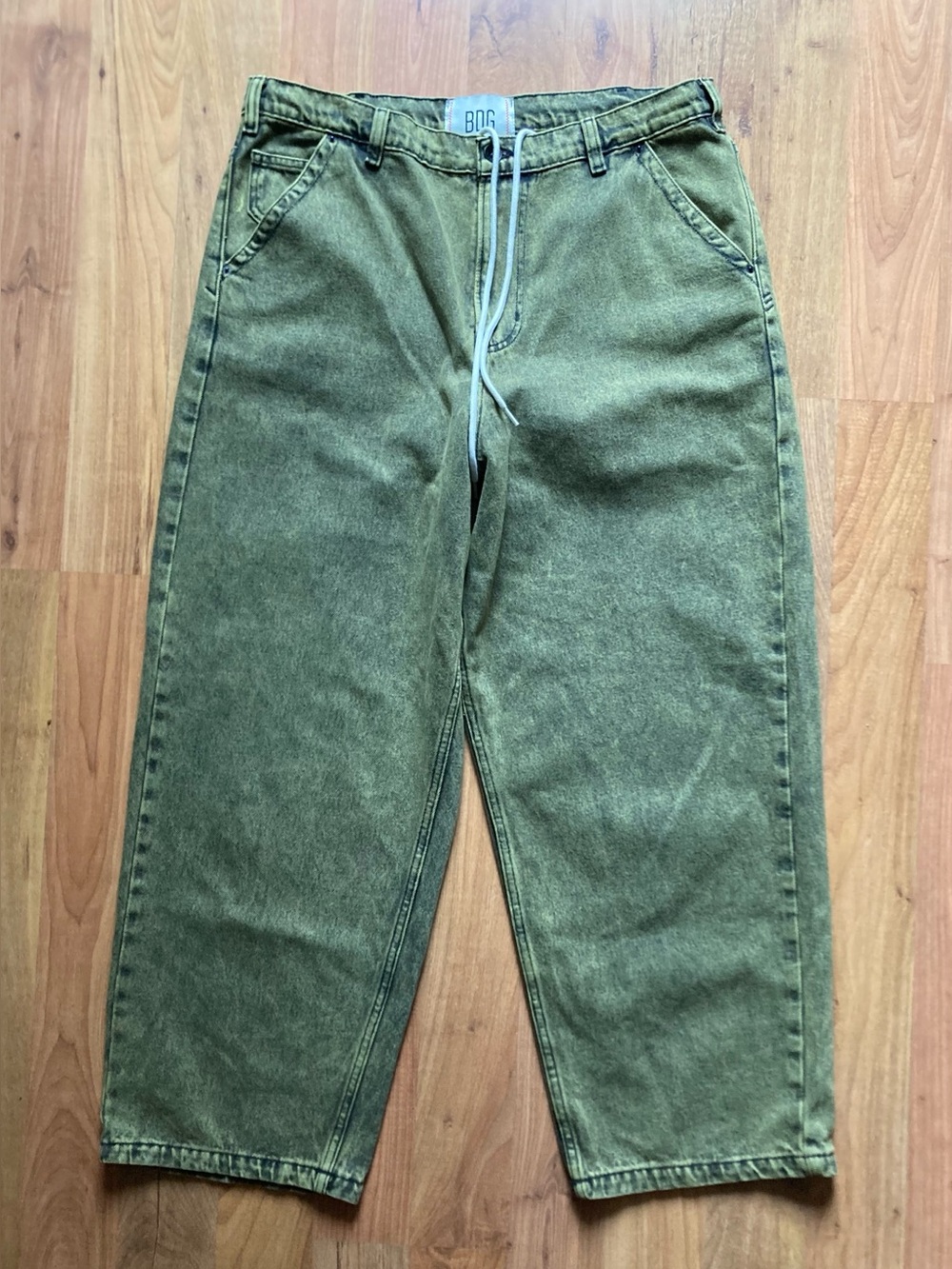 BDG Urban Outfitters Baggy Skate Fit Drawstring Jeans Overdyed Green Mens L